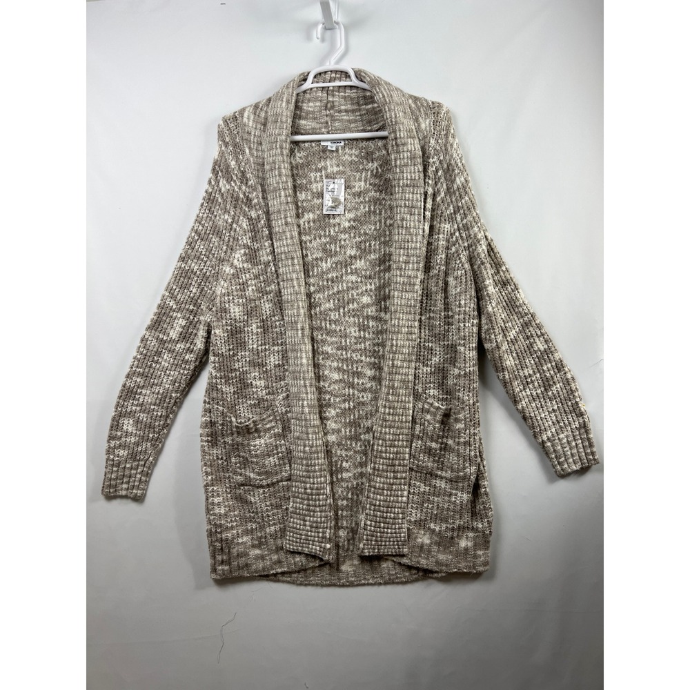 Sonoma Cardigan Sweater Womens 2X Taupe Marled Open Front Shawl Collar Pockets